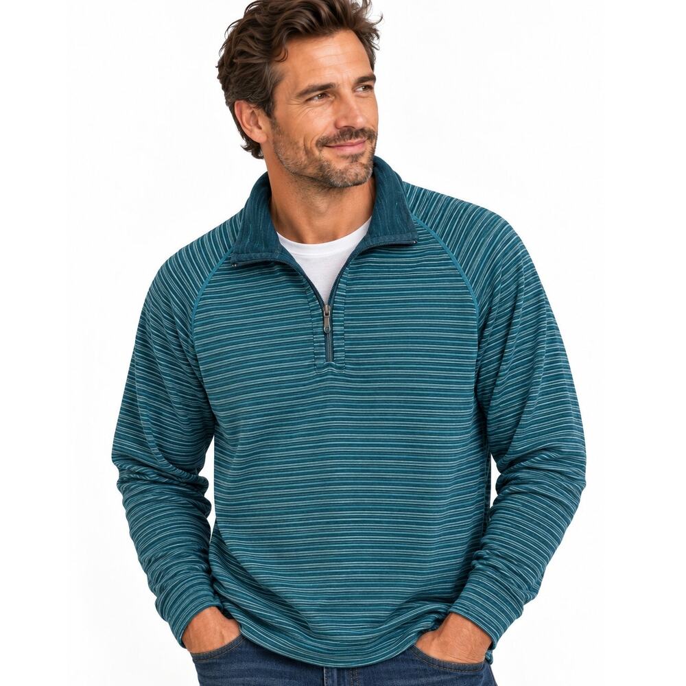 Tommy Bahama Reversible Sweatshirt Mens XL  Quarter Zip Teal Striped Pullover